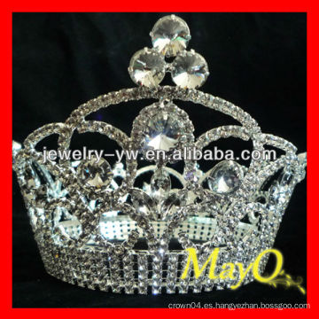 Belleza Rhinestone Reina corona de concurso para la venta, corona completa de cristal redondo, coronas gran concurso